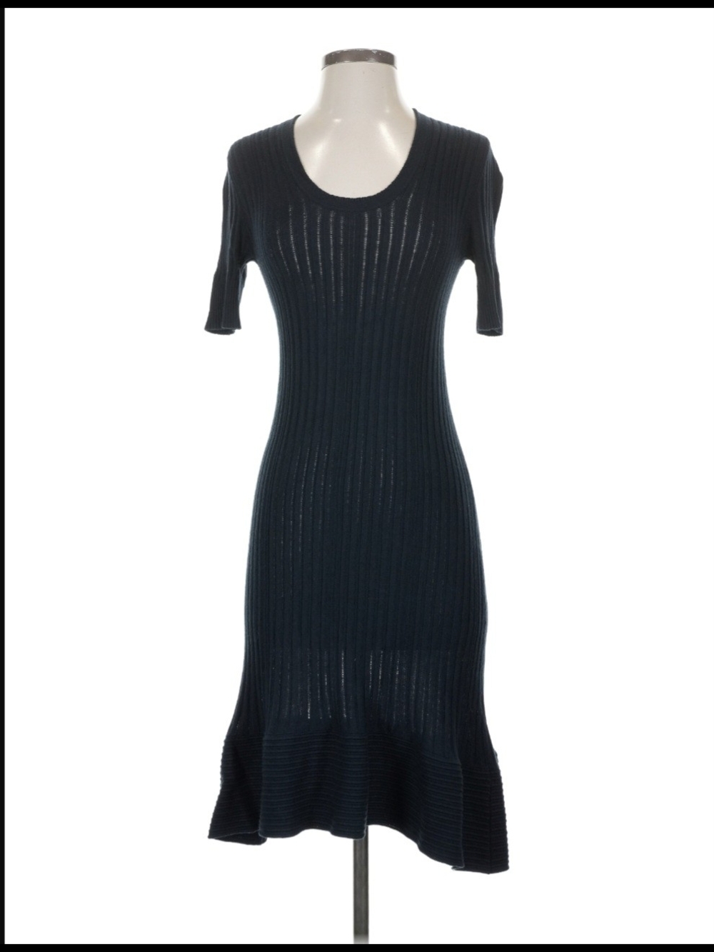 Mark by Mark Jacobs XS Slim Ribbed Navy Dress with Flounce Hem